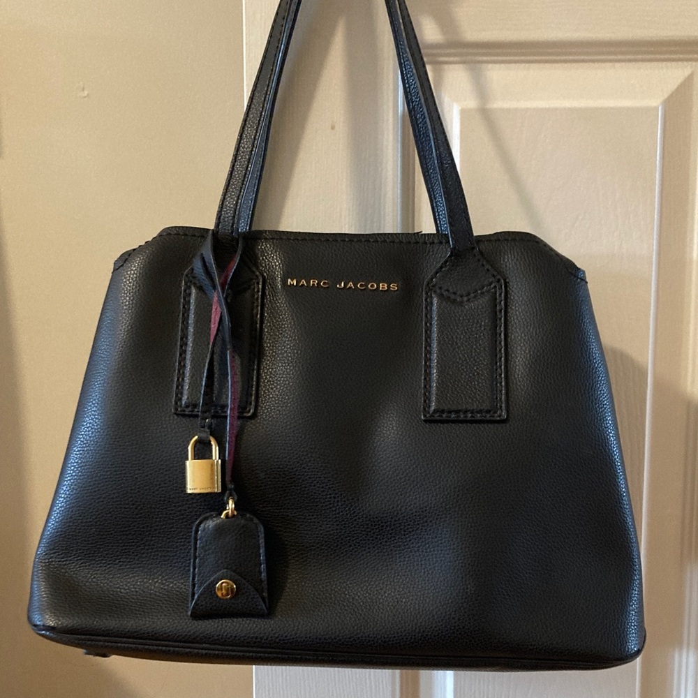Marc Jacobs Black Pebbled Leather Tote with Gold Accents